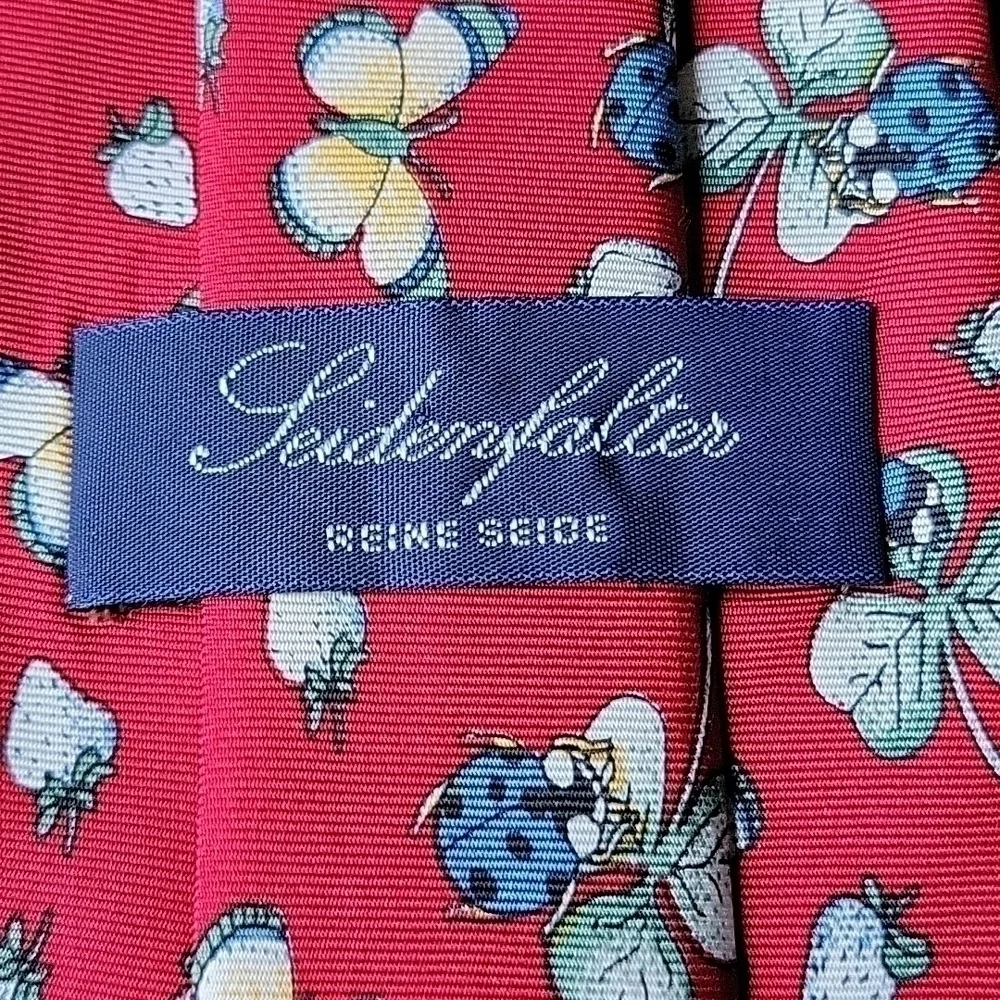 Leidenfalter 100% Silk Repp Berry Lady Bug Clover Blue Red Unisex Necktie Vintag